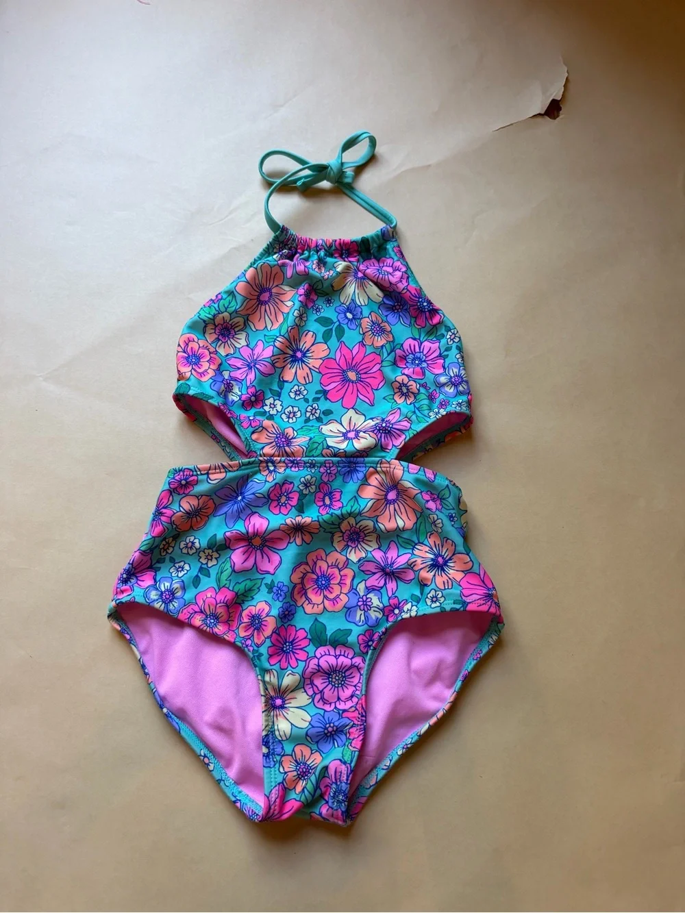 Cat & Jack Girls Size 6/7 Swimsuit Bundle Floral Cutout & Tie Dye Rash Guard